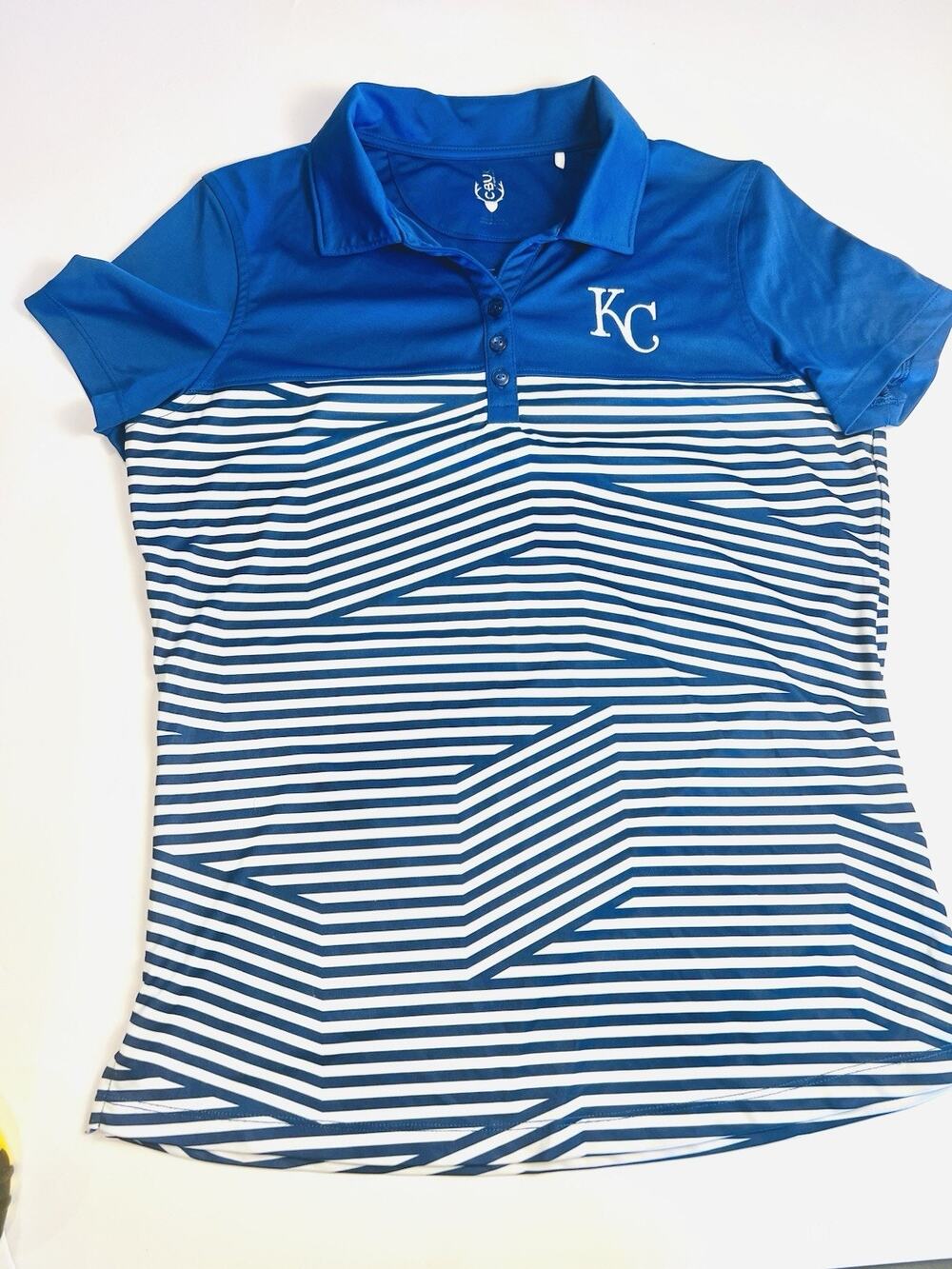 Cutter & Buck Kansas City Royals Women's Polo Shirt Size L/G Blue White Striped